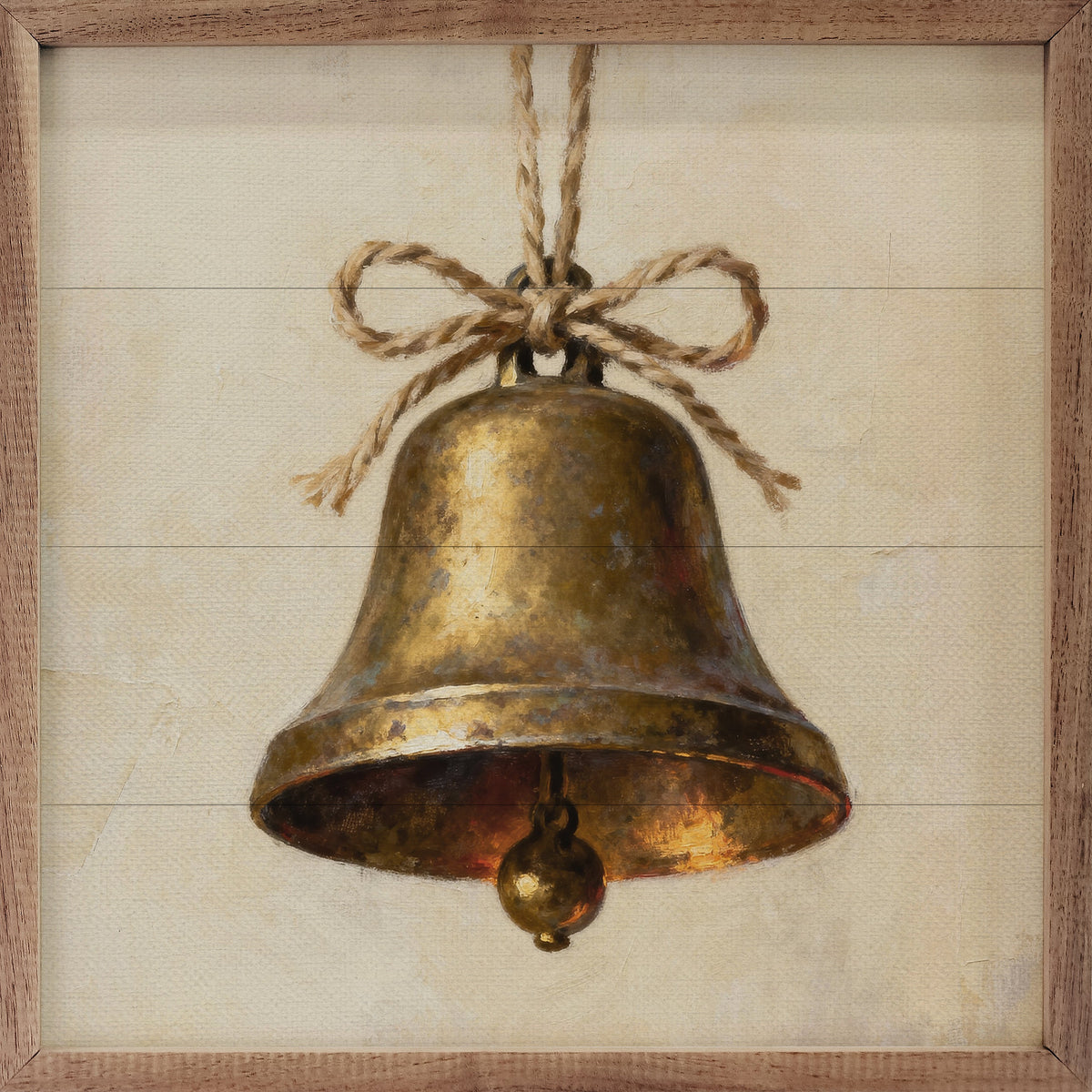 Hanging Gold Bell With Twine Printed and Framed Wall Sign