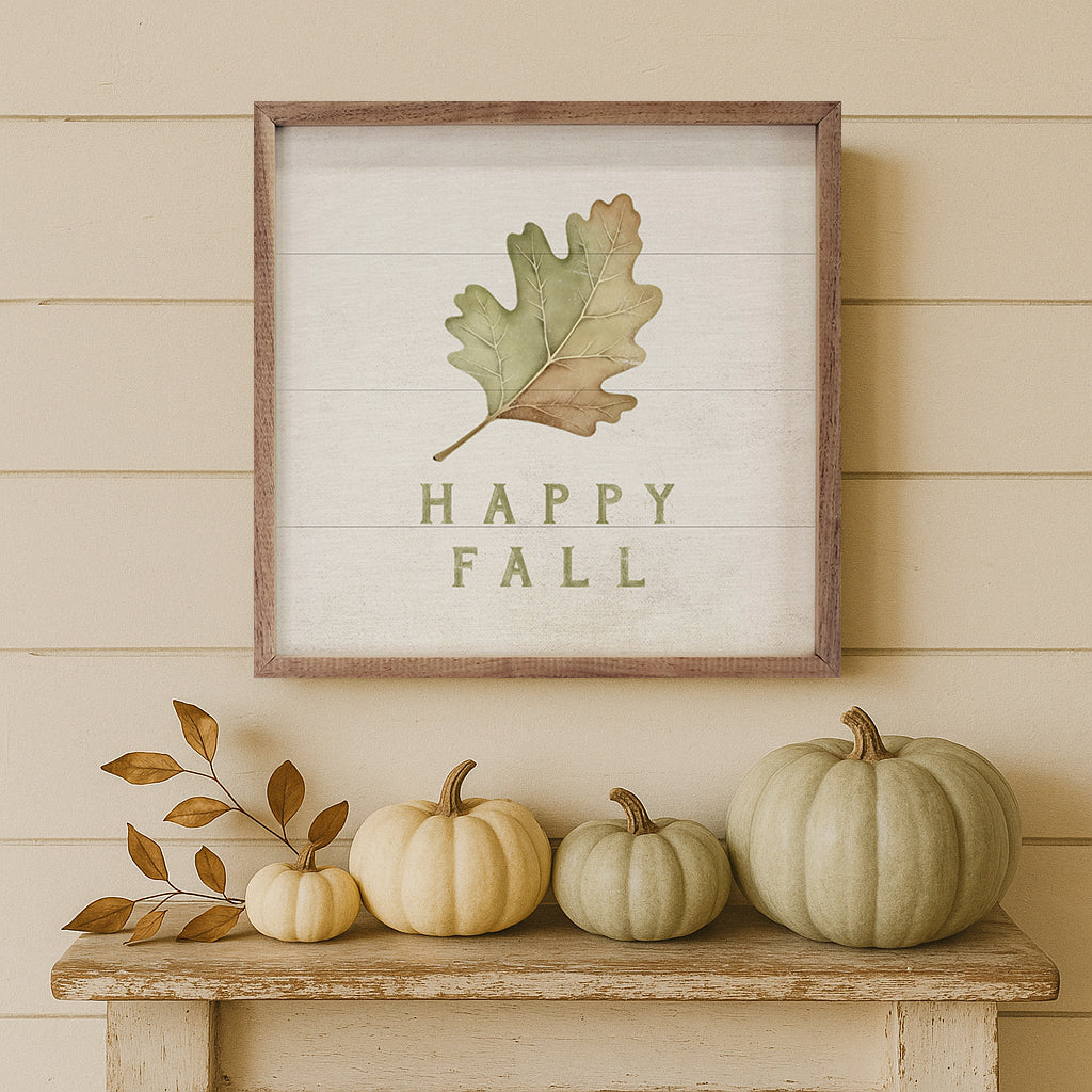Happy Fall Leaf Printed and Framed Wall Sign
