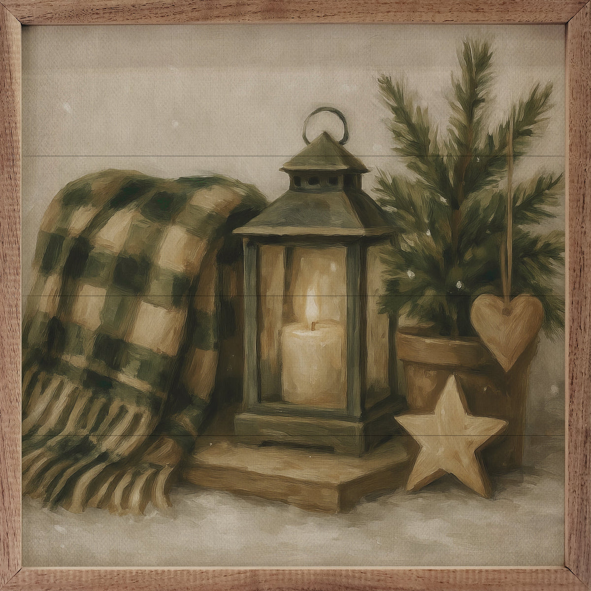 Holiday Plaid Lantern Printed and Framed Wall Sign