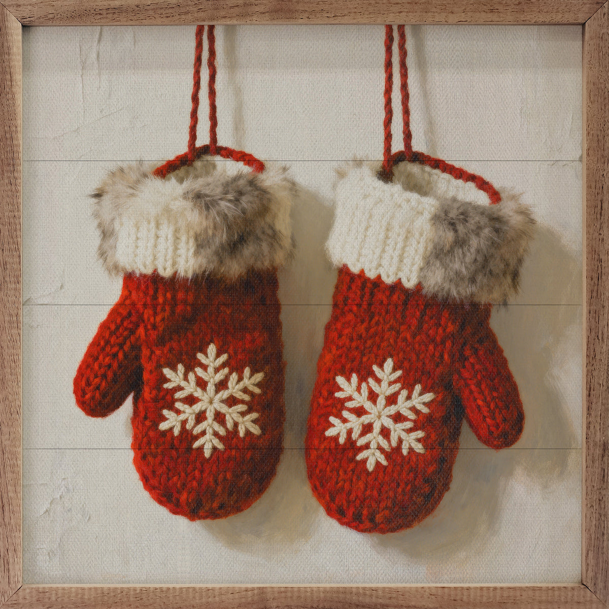 Red Mittens With Snowflakes Printed and Framed Wall Sign
