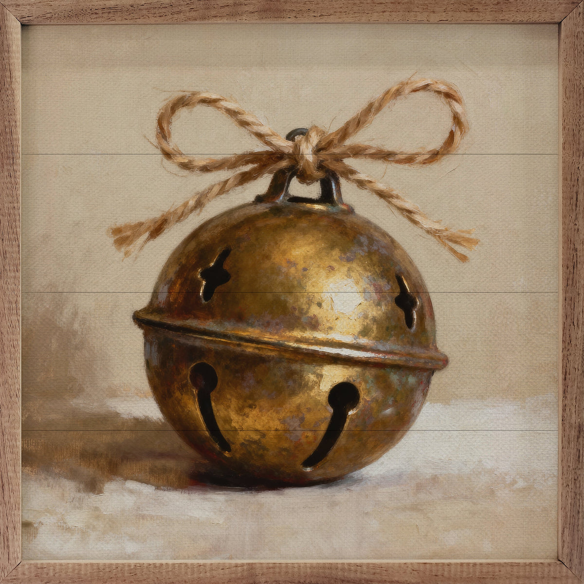 Round Gold Bell With Twine Printed and Framed Wall Sign