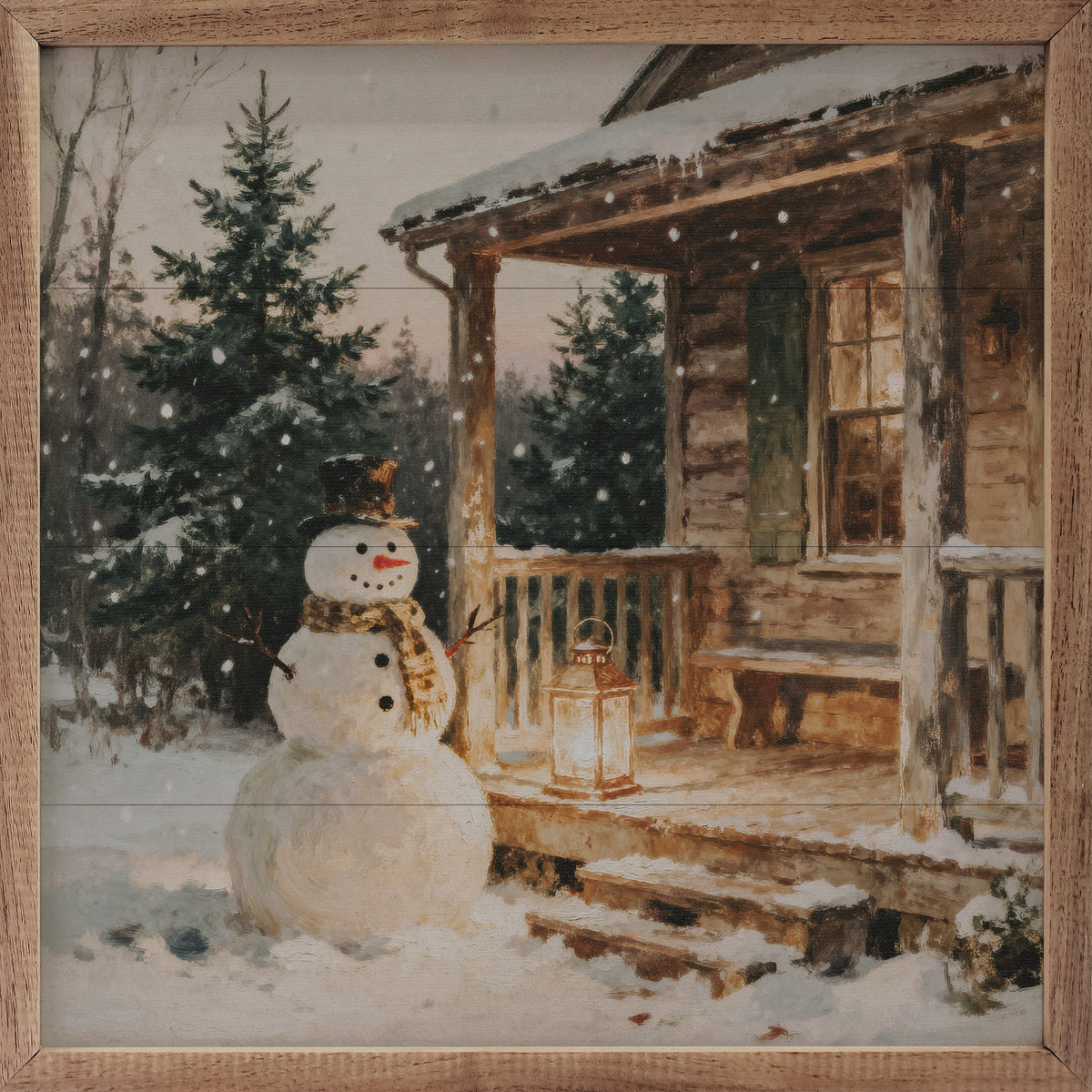 Snowman At The Cabin Printed and Framed Wall Sign