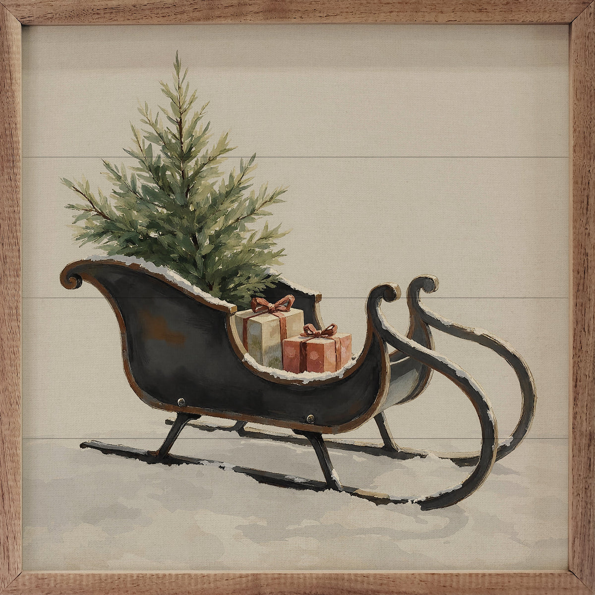 Vintage Black Sleigh Printed and Framed Wall Sign