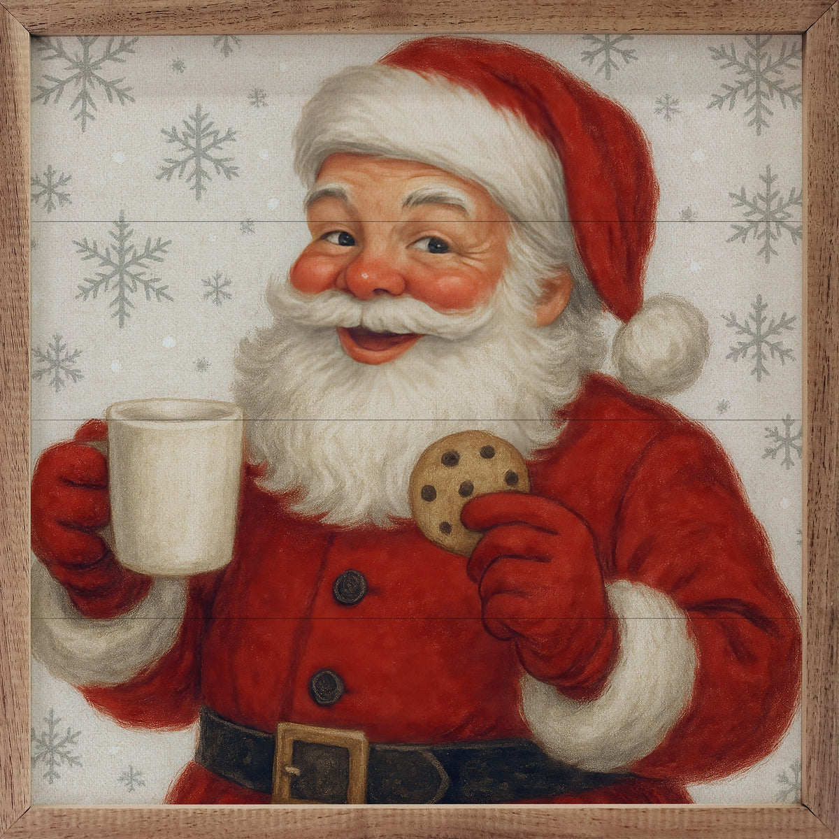 Vintage Santa With Cookies And Milk Printed and Framed Wall Sign