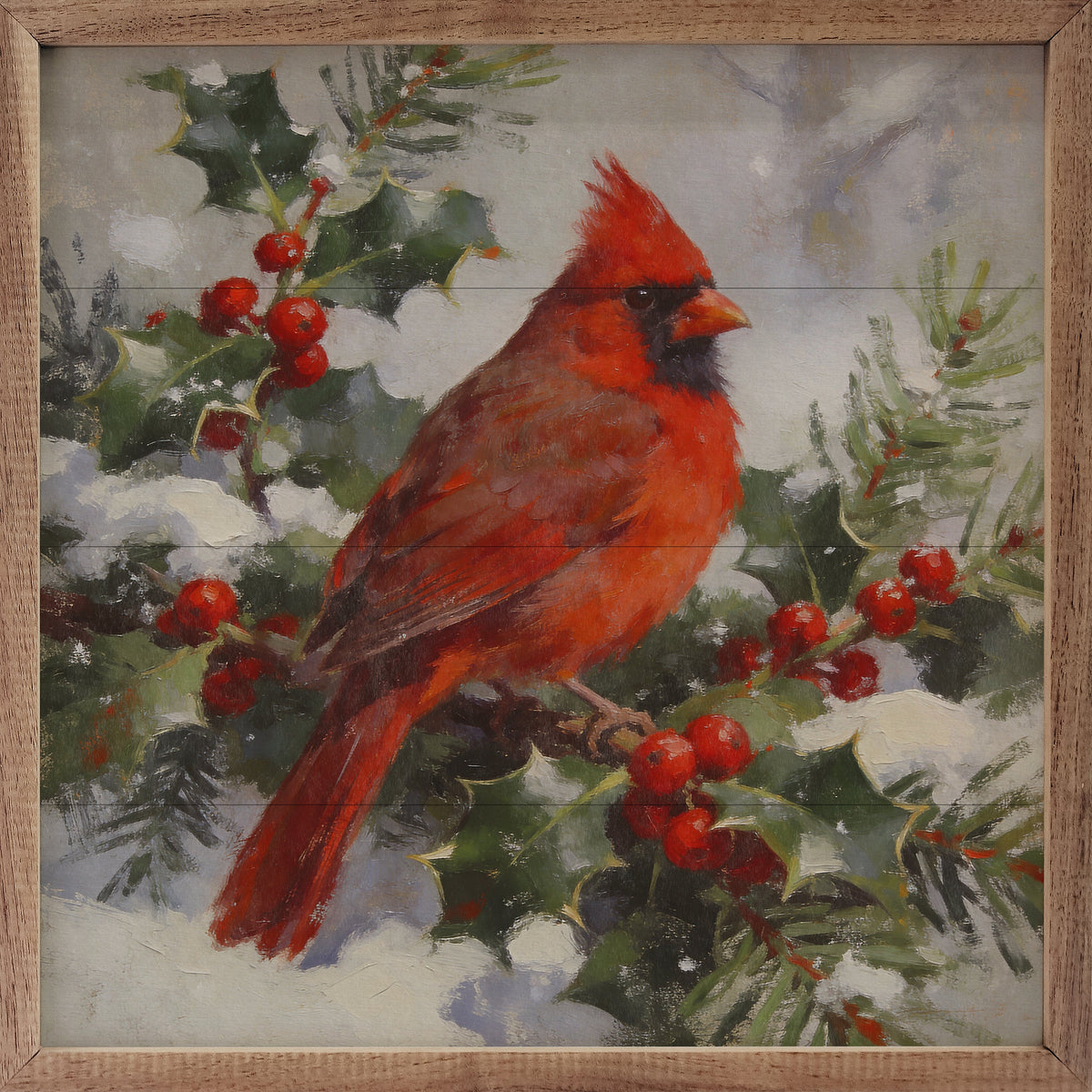 Winter Cardinal Branch Printed and Framed Wall Sign