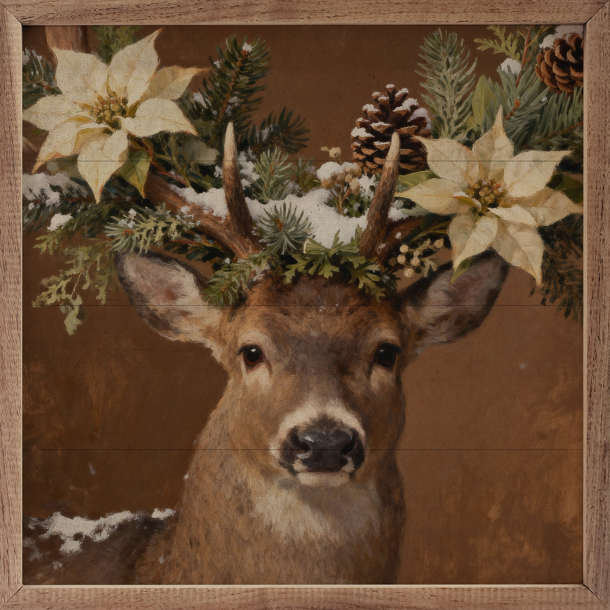 Poinsettia Deer Printed and Framed Wall Sign