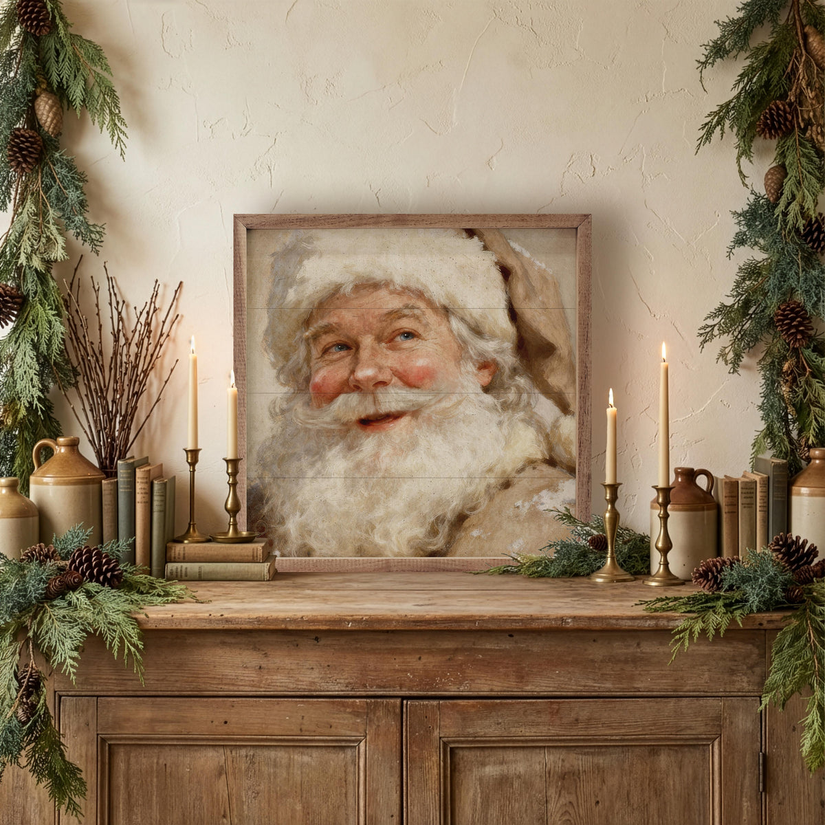 Santa's Portrait Printed and Framed Wall Sign
