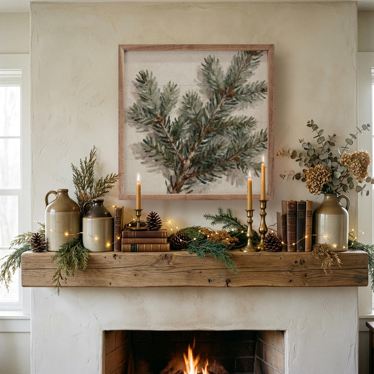 Simple Pine Branches Printed and Framed Wall Sign