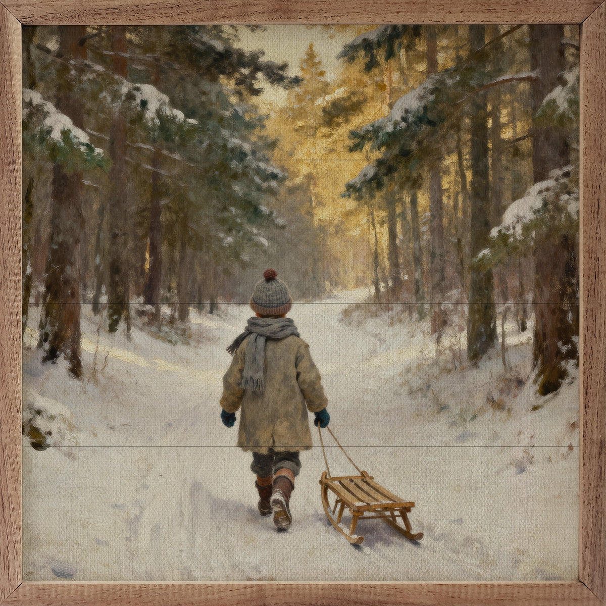 Walking With Sled Printed and Framed Wall Sign