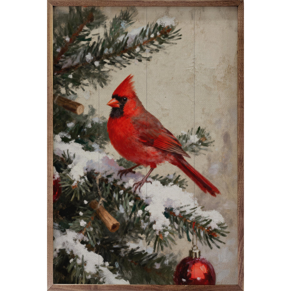 Cardinal Christmas On Snowy Branch Printed and Framed Wall Sign