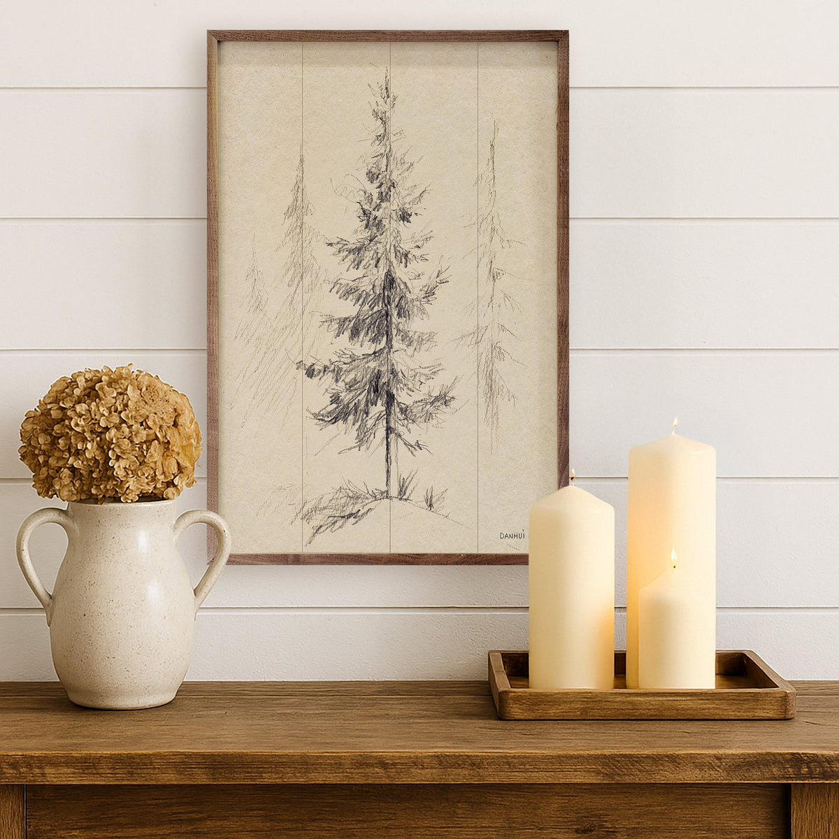 Elegant Pine I By Danhui Nai Printed and Framed Wall Sign