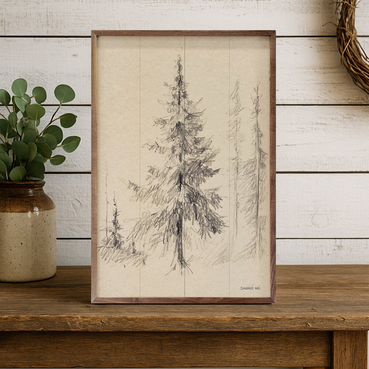 Elegant Pine II By Danhui Nai Printed and Framed Wall Sign