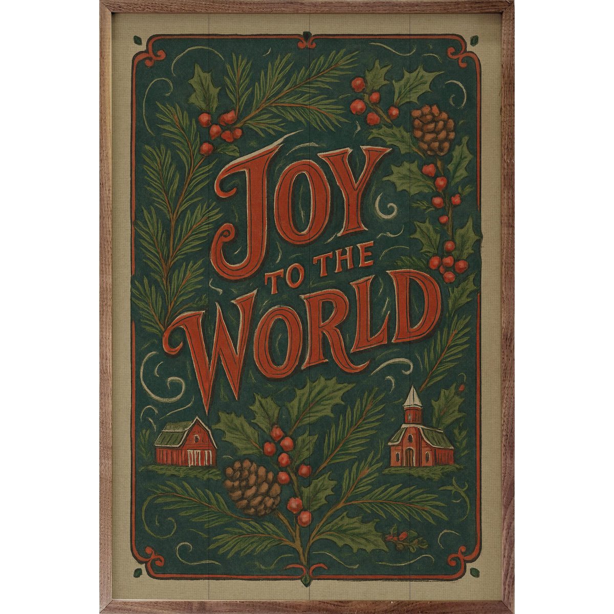 Joy To The World Vintage Postcard Printed and Framed Wall Sign