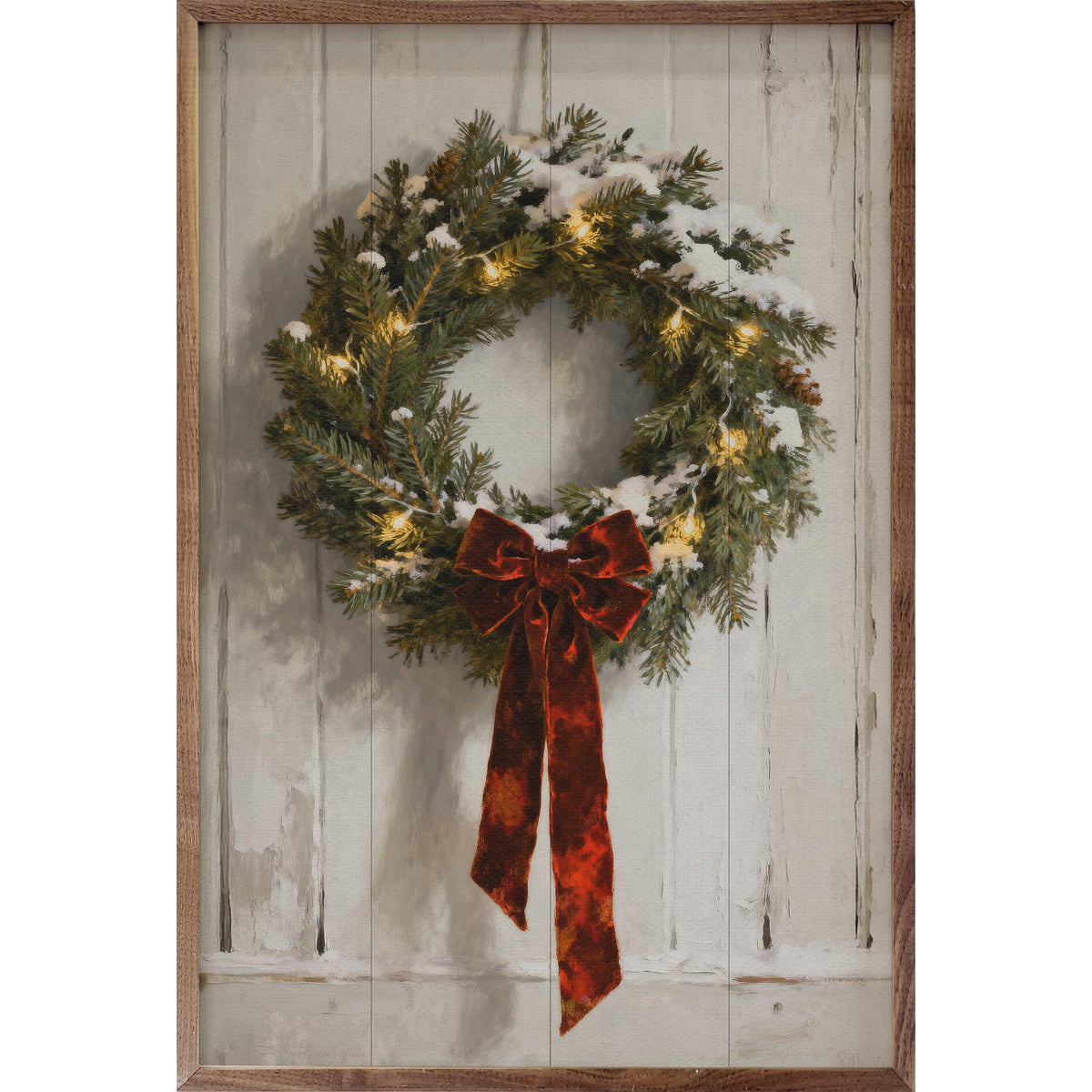 Red Velvet Ribbon Wreath Printed and Framed Wall Sign