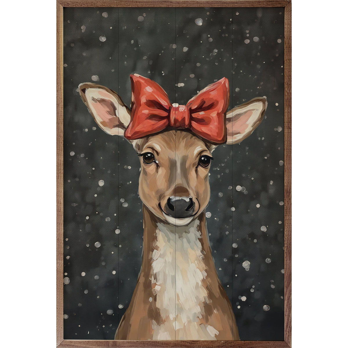 Reindeer With A Red Bow Printed and Framed Wall Sign