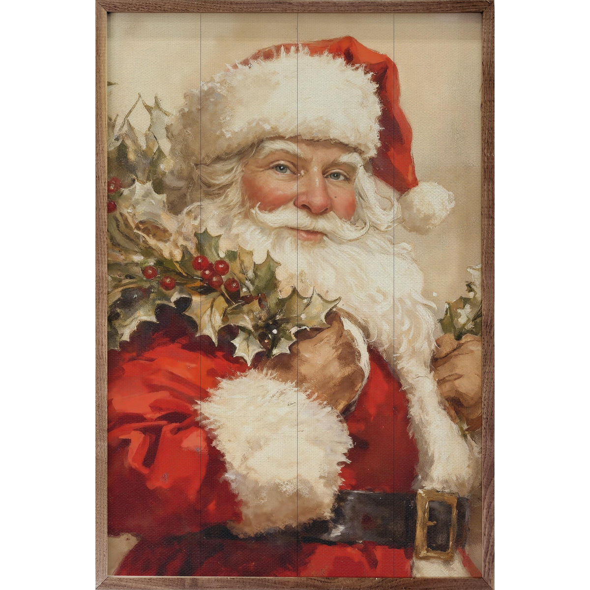 Santa With Black Belt And Mistletoe Printed and Framed Wall Sign