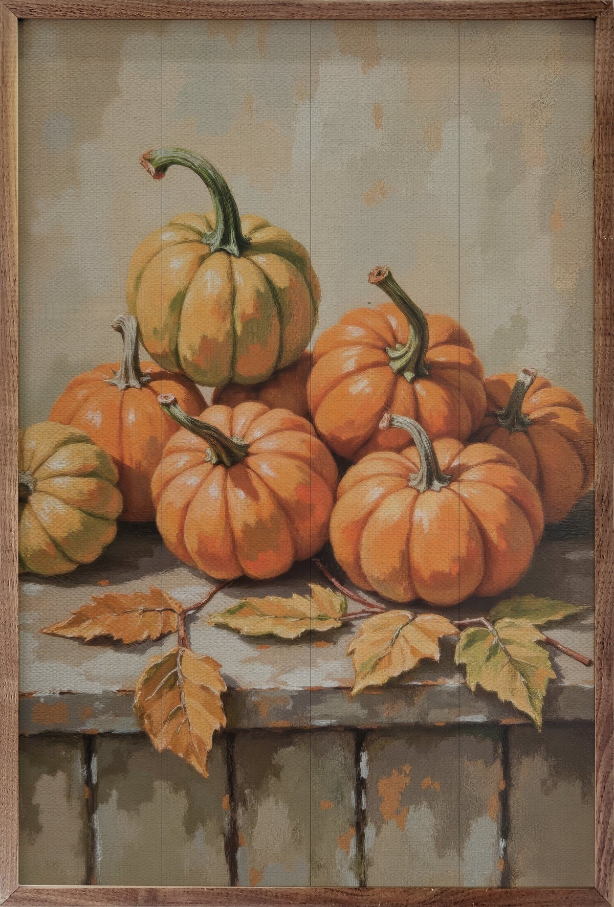 Small Pumpkin With Beech Branch Printed and Framed Wall Sign