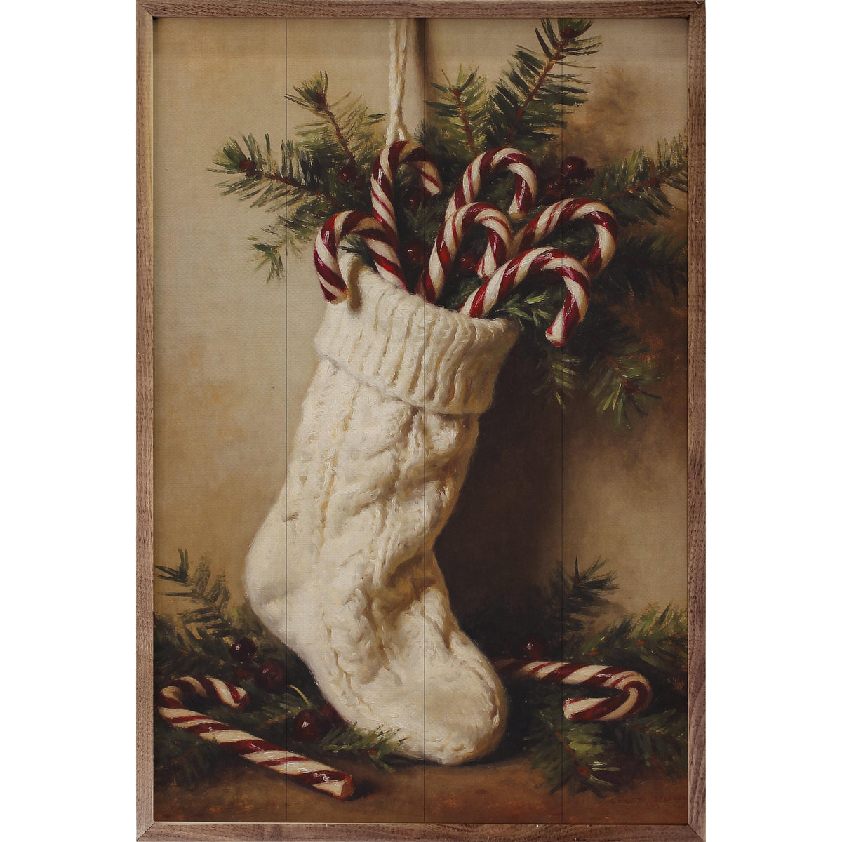 Stocking Candy Canes Printed and Framed Wall Sign