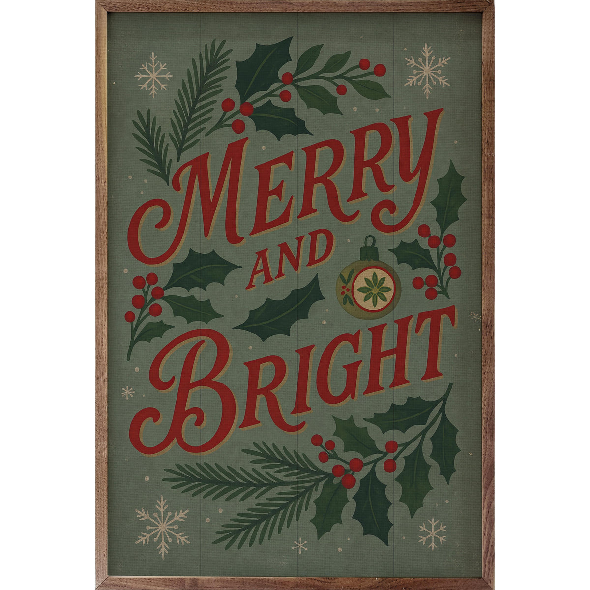Vintage Merry And Bright Printed and Framed Wall Sign