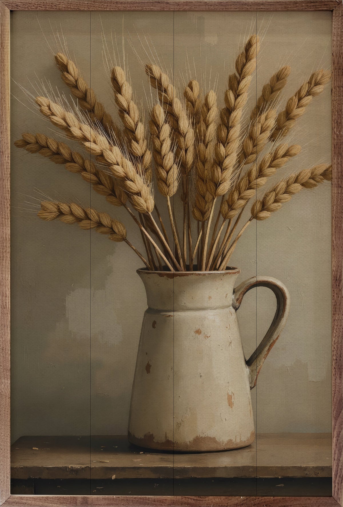 Wheat In White Vase Printed and Framed Wall Sign