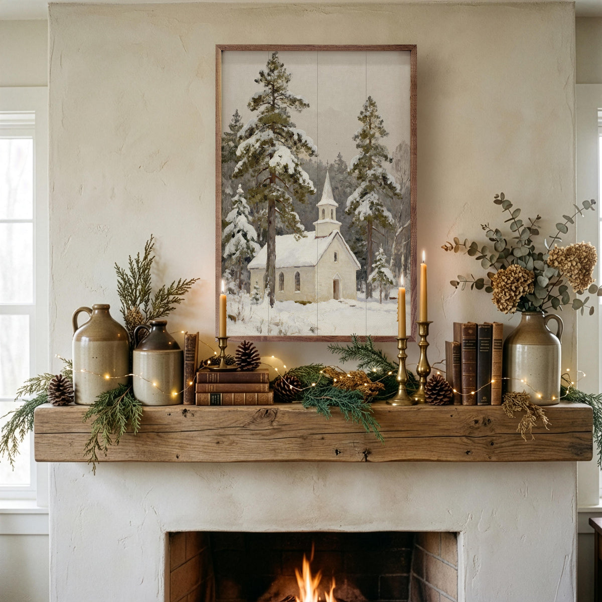 Church In Snowfall Printed and Framed Wall Sign