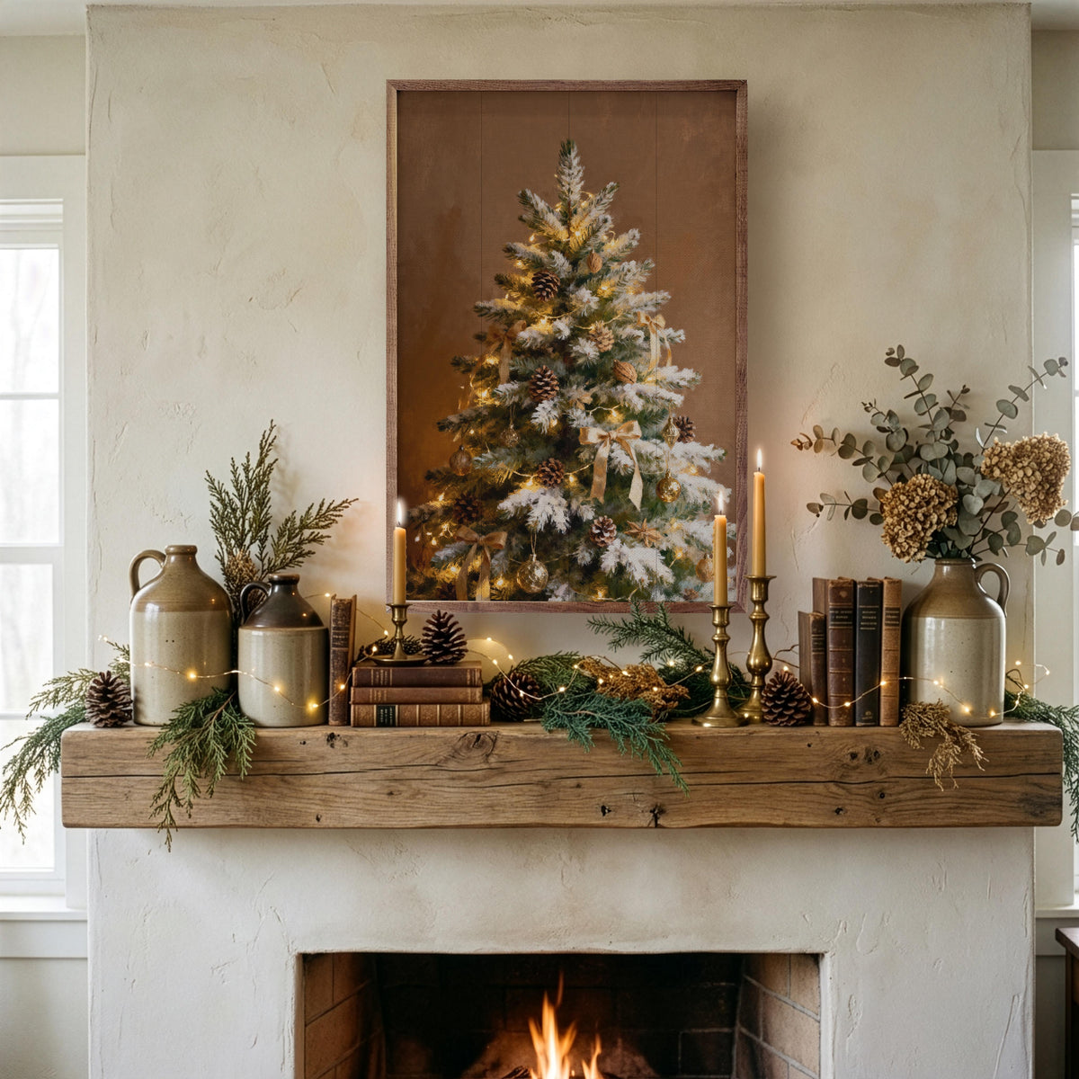 Decorated Pine Tree With Snow Printed and Framed Wall Sign