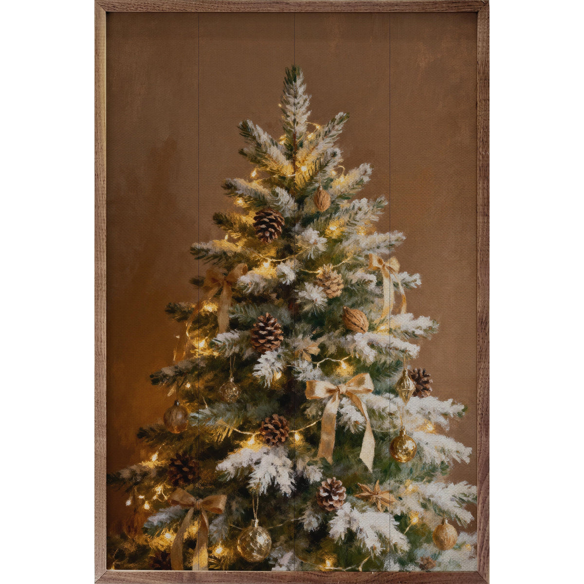Decorated Pine Tree With Snow Printed and Framed Wall Sign