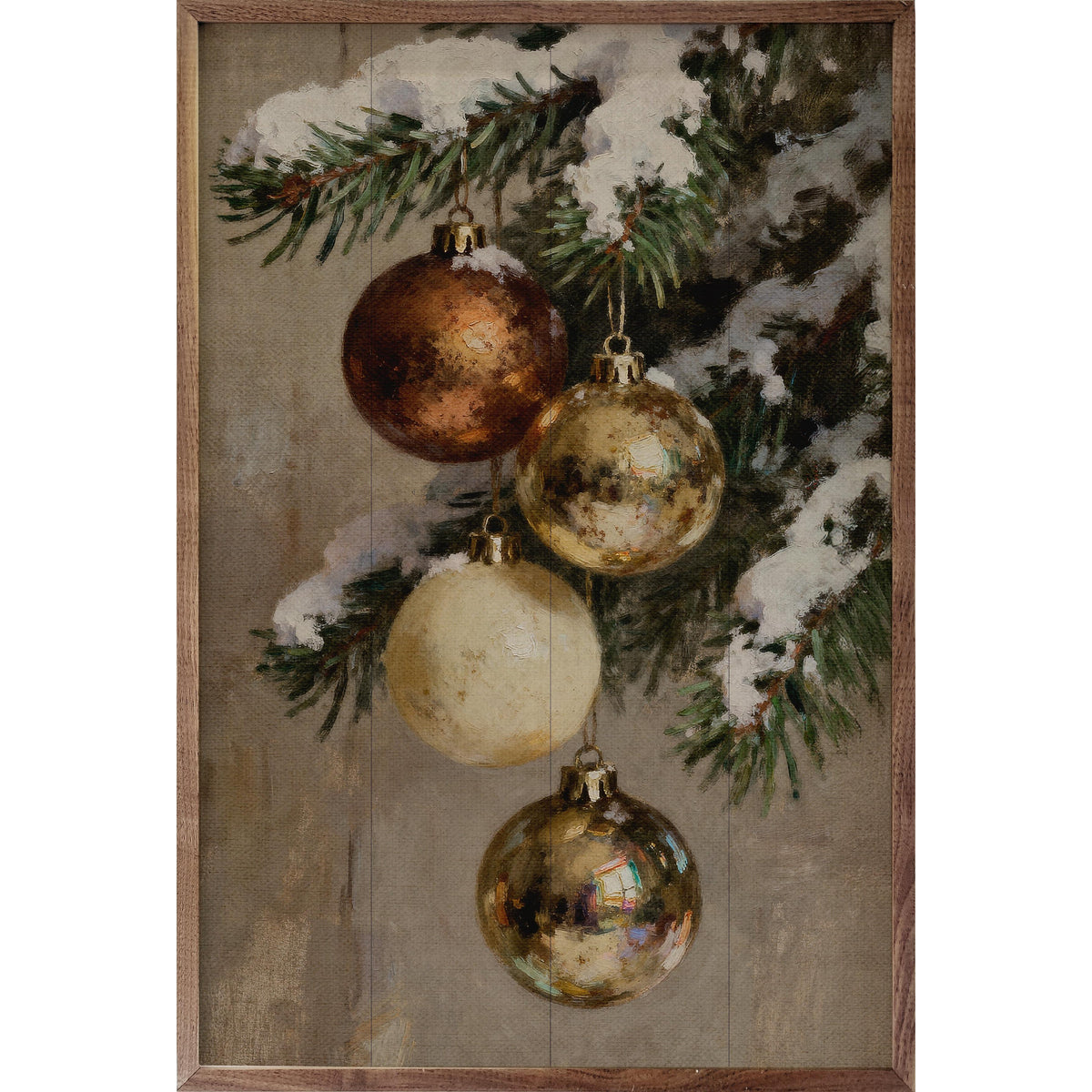 Four Gold And Brown Ornaments Printed and Framed Wall Sign