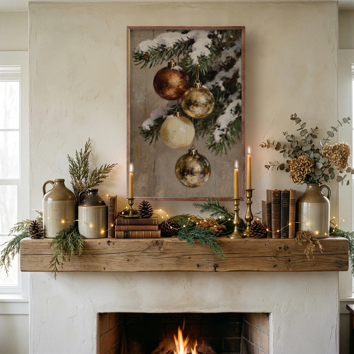 Four Gold And Brown Ornaments Printed and Framed Wall Sign