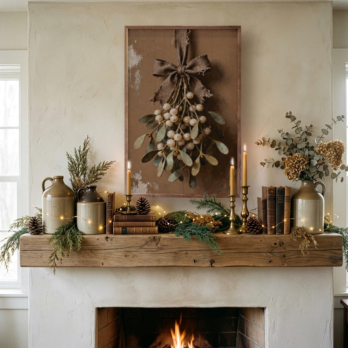 Rustic Brown Mistletoe Printed and Framed Wall Sign