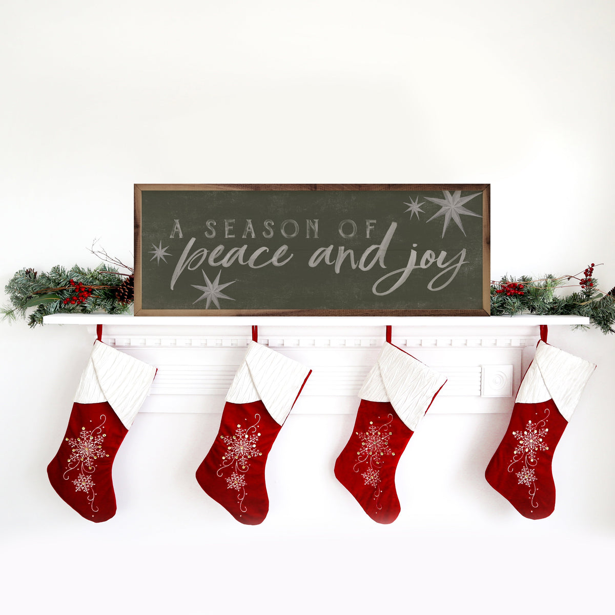 A Season Of Peace And Joy Green Printed and Framed Wall Sign