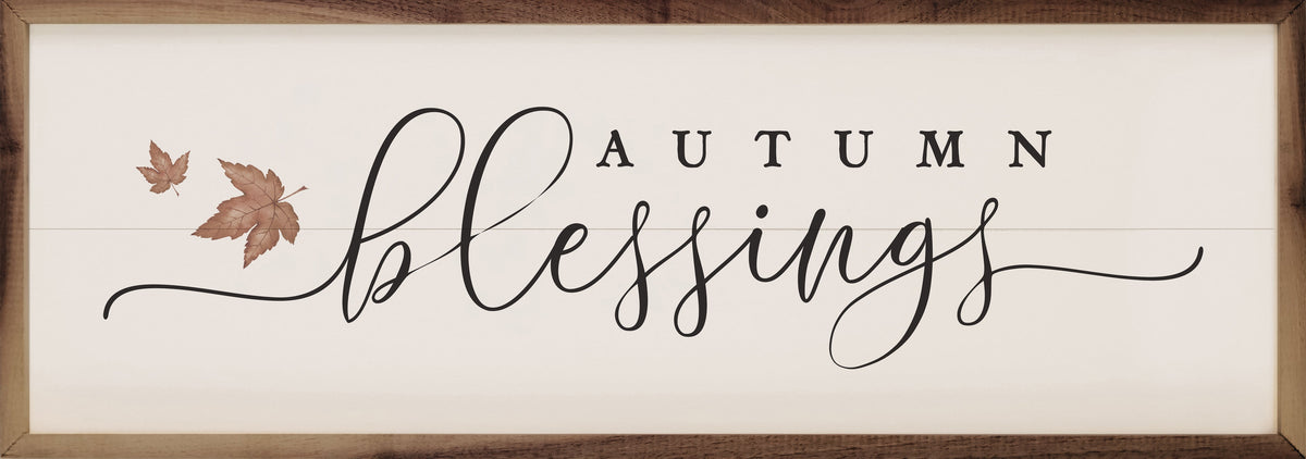 Autumn Blessings Leaves White Printed and Framed Wall Sign
