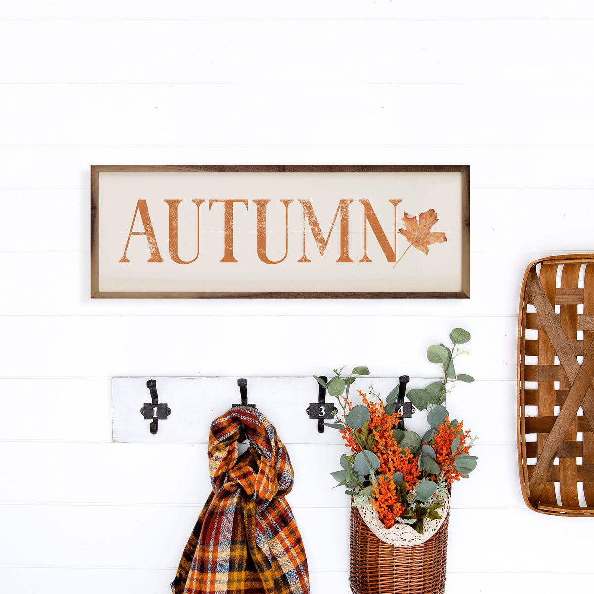 Autumn Orange Leaf White Printed and Framed Wall Sign