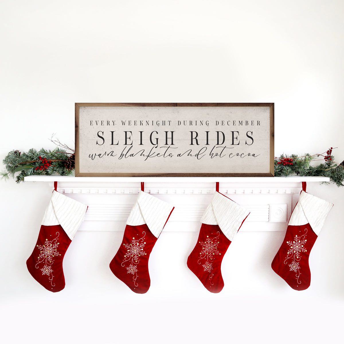 During December Sleigh Rides White Printed and Framed Wall Sign