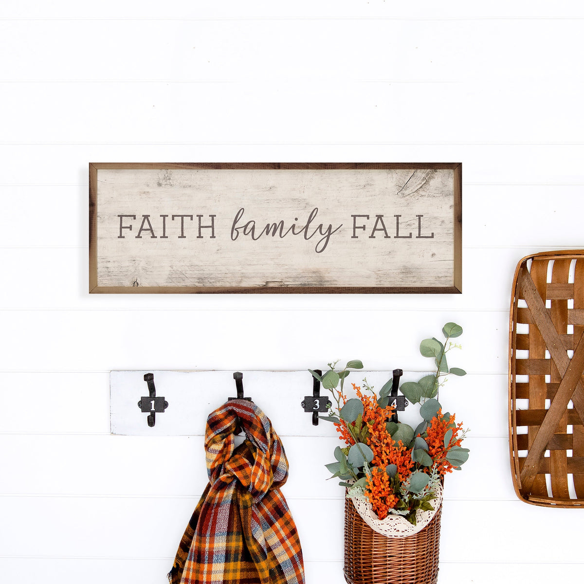 Faith Family Fall Whitewash Printed and Framed Wall Sign