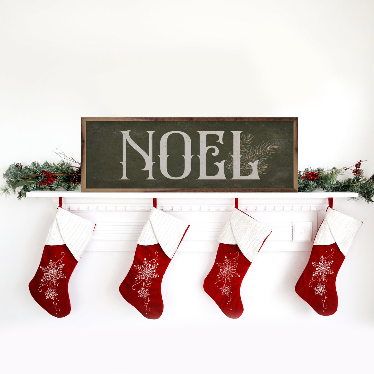 Fancy Noel Green Printed and Framed Wall Sign
