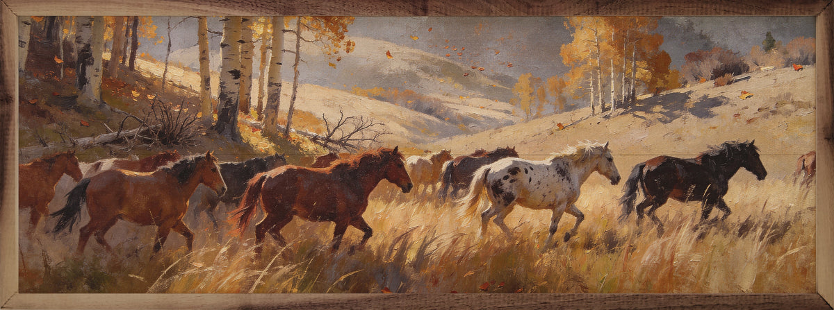 Field Of Horses In Autumn Printed and Framed Wall Sign