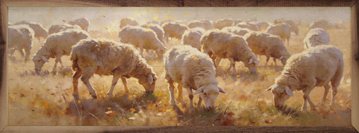 Flock Of Sheep In Autumn Printed and Framed Wall Sign