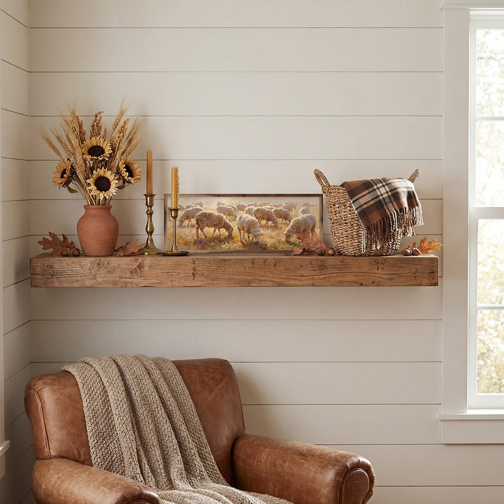 Flock Of Sheep In Autumn Printed and Framed Wall Sign