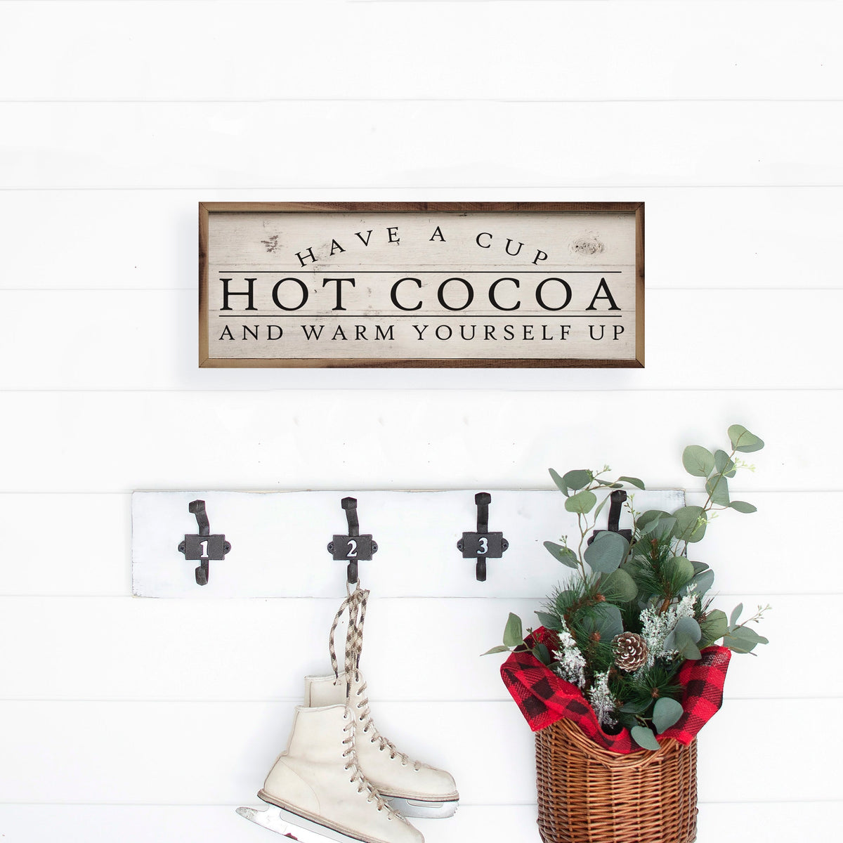 Hot Cocoa Have A Cup Whitewash Printed and Framed Wall Sign