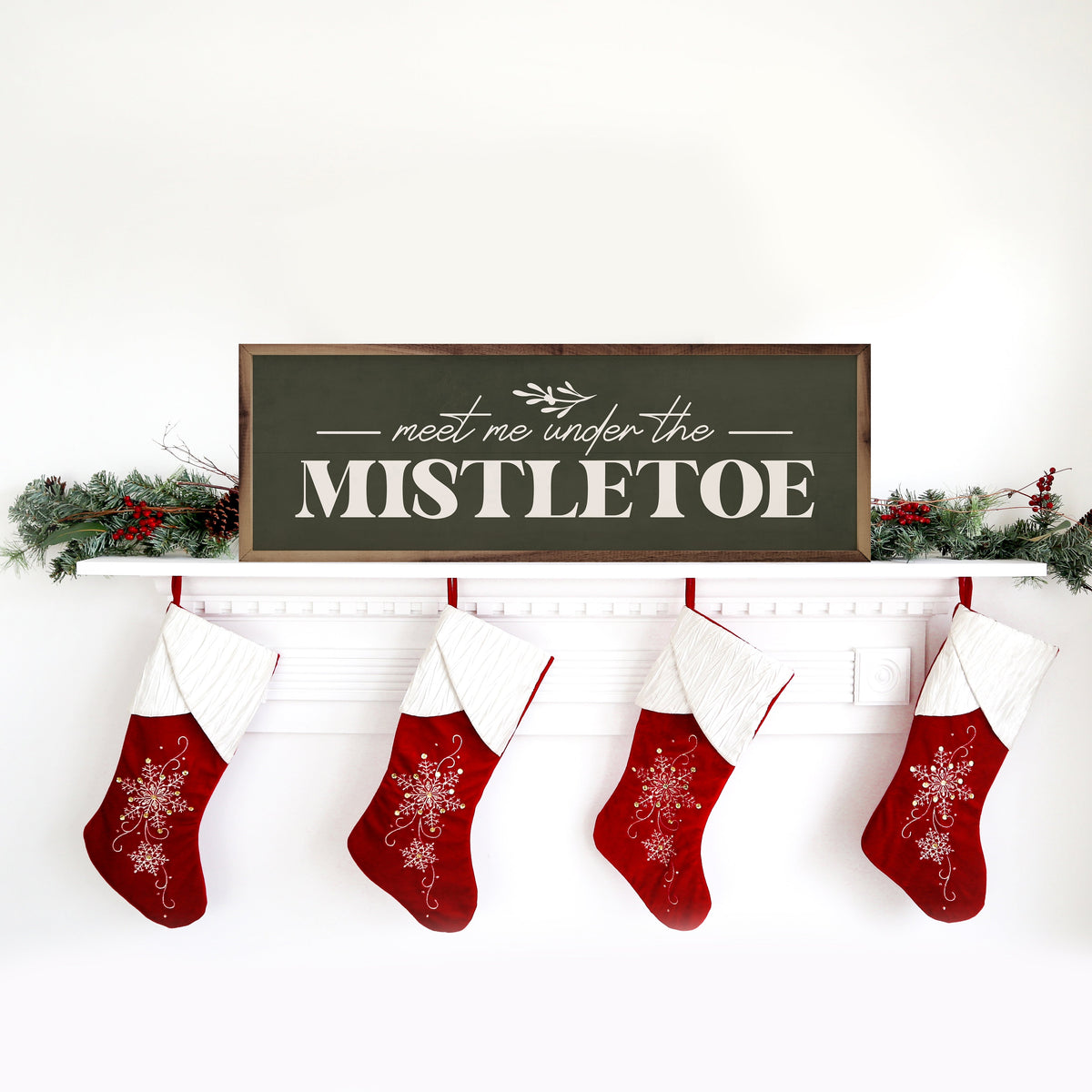 Meet Me Under The Mistletoe Greenery Green Printed and Framed Wall Sign
