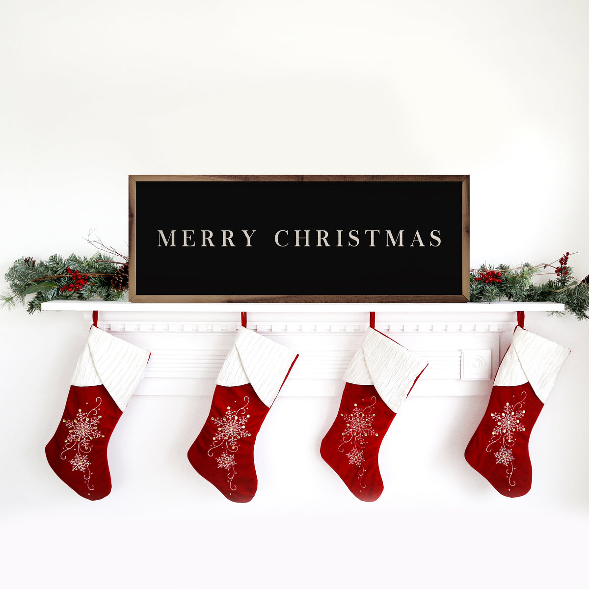 Merry Christmas Caps Black Printed and Framed Wall Sign