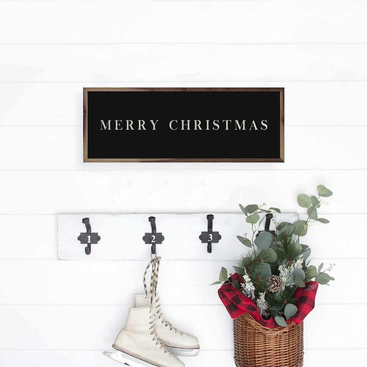 Merry Christmas Caps Black Printed and Framed Wall Sign