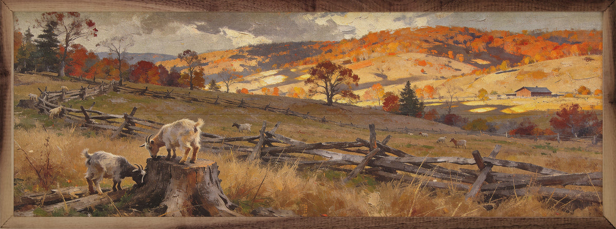 Pasture Goats In Autumn Printed and Framed Wall Sign