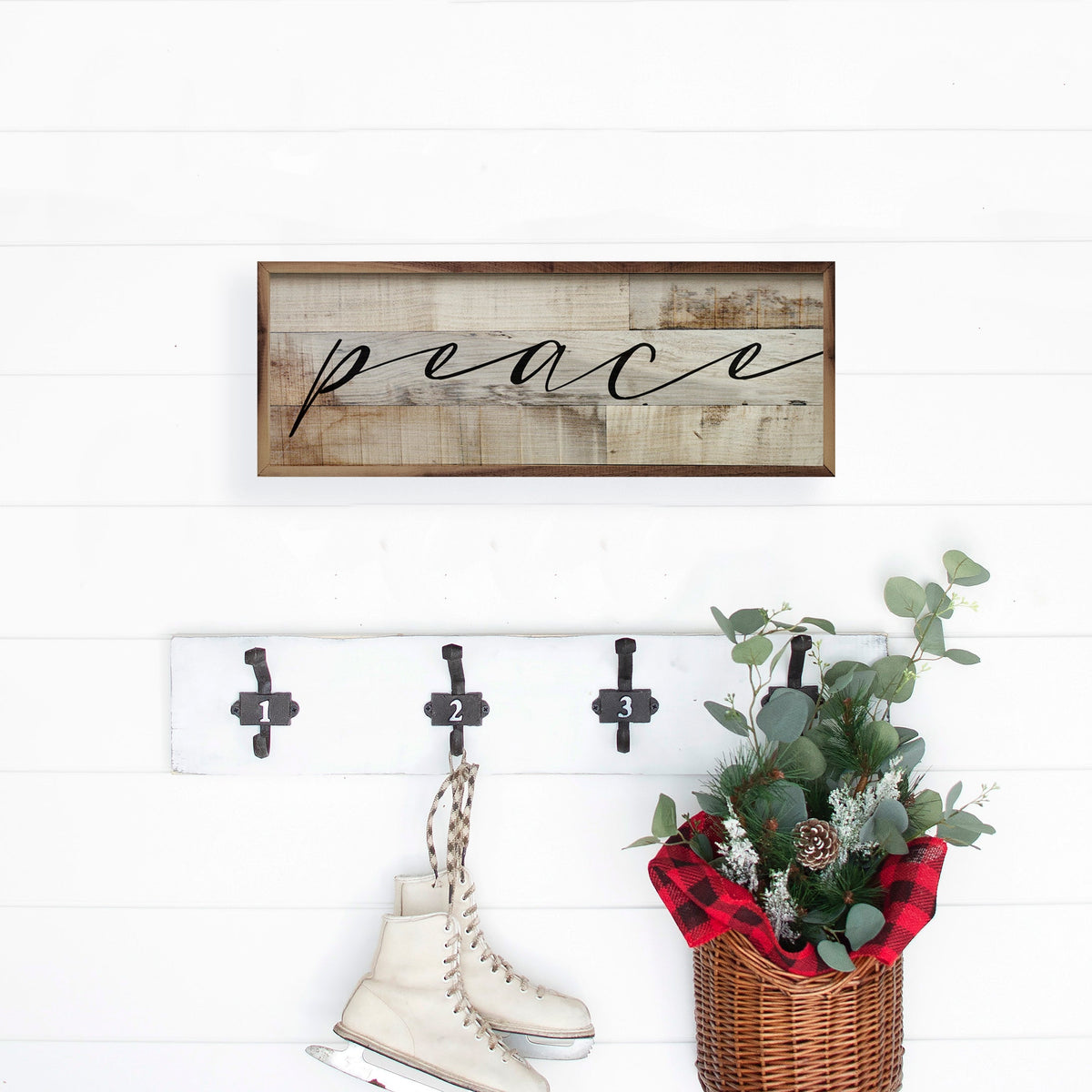 Peace Whitewash Printed and Framed Wall Sign