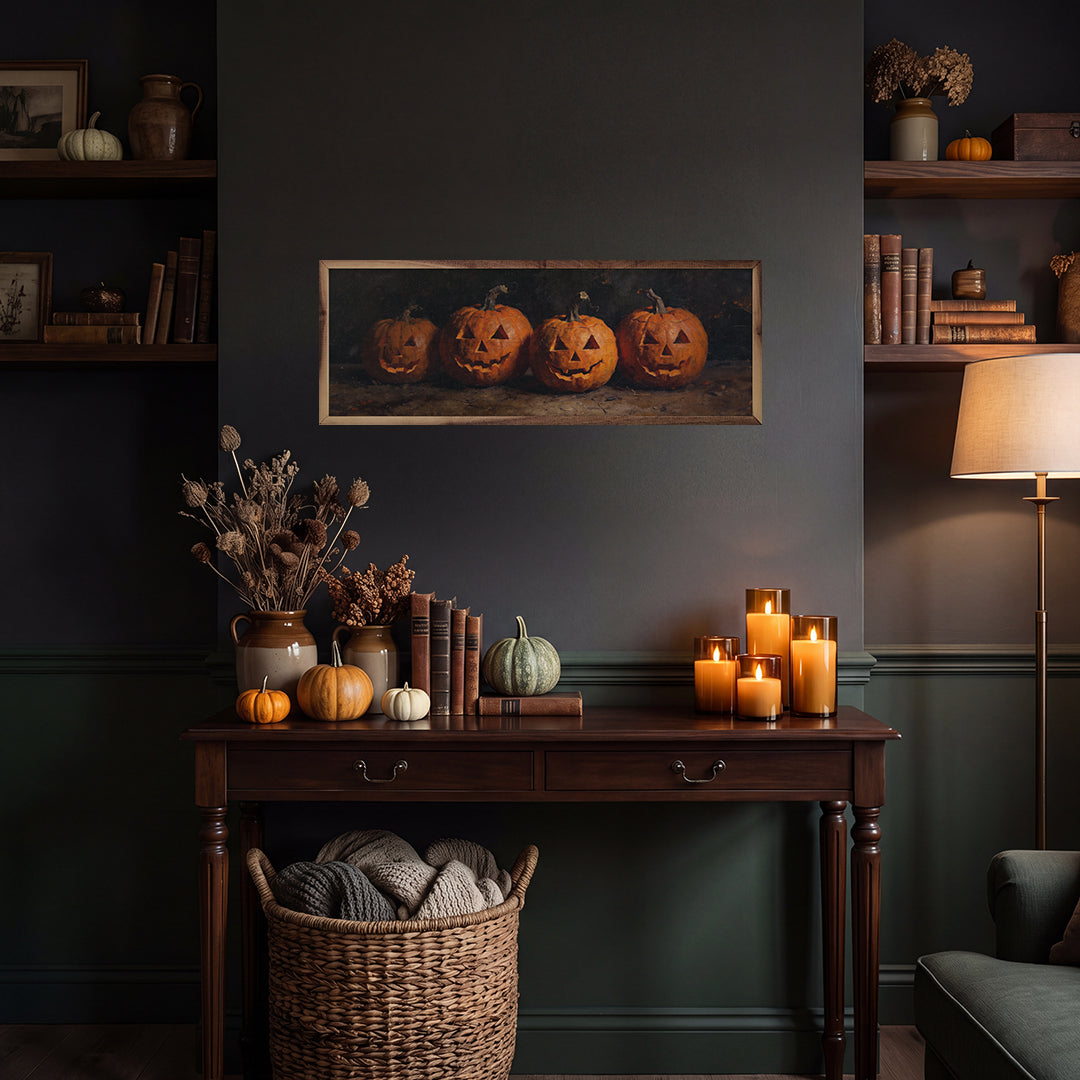 Row Of Jack O Lanterns Printed and Framed Wall Sign