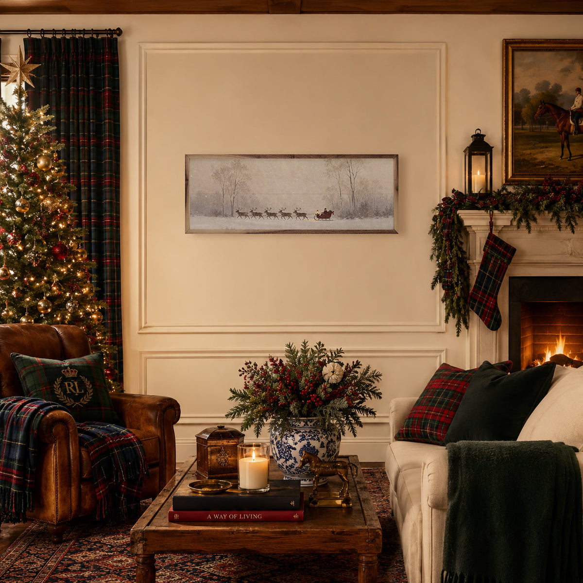 Sleigh Across The Winter Meadow Printed and Framed Wall Sign