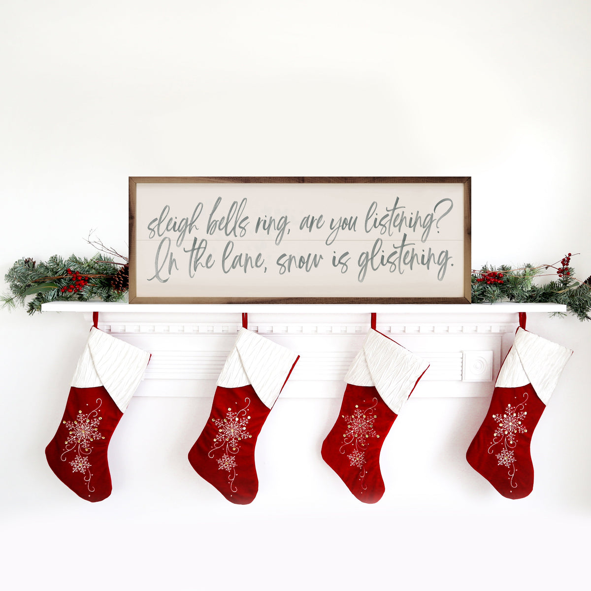 Sleigh Bells Ring White Printed and Framed Wall Sign