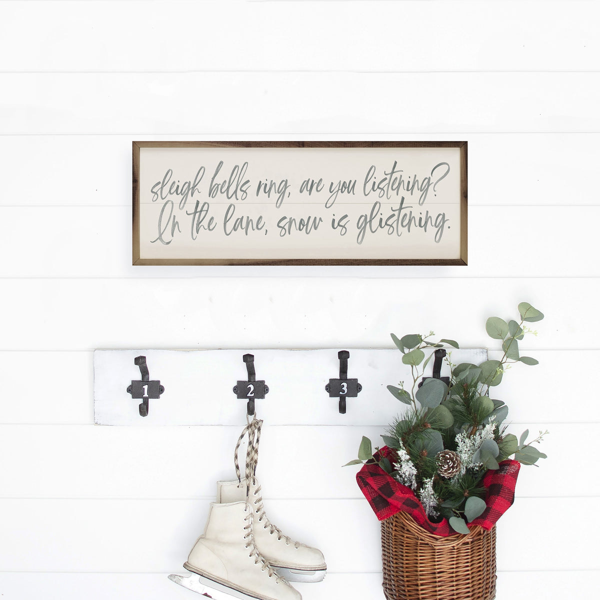 Sleigh Bells Ring White Printed and Framed Wall Sign