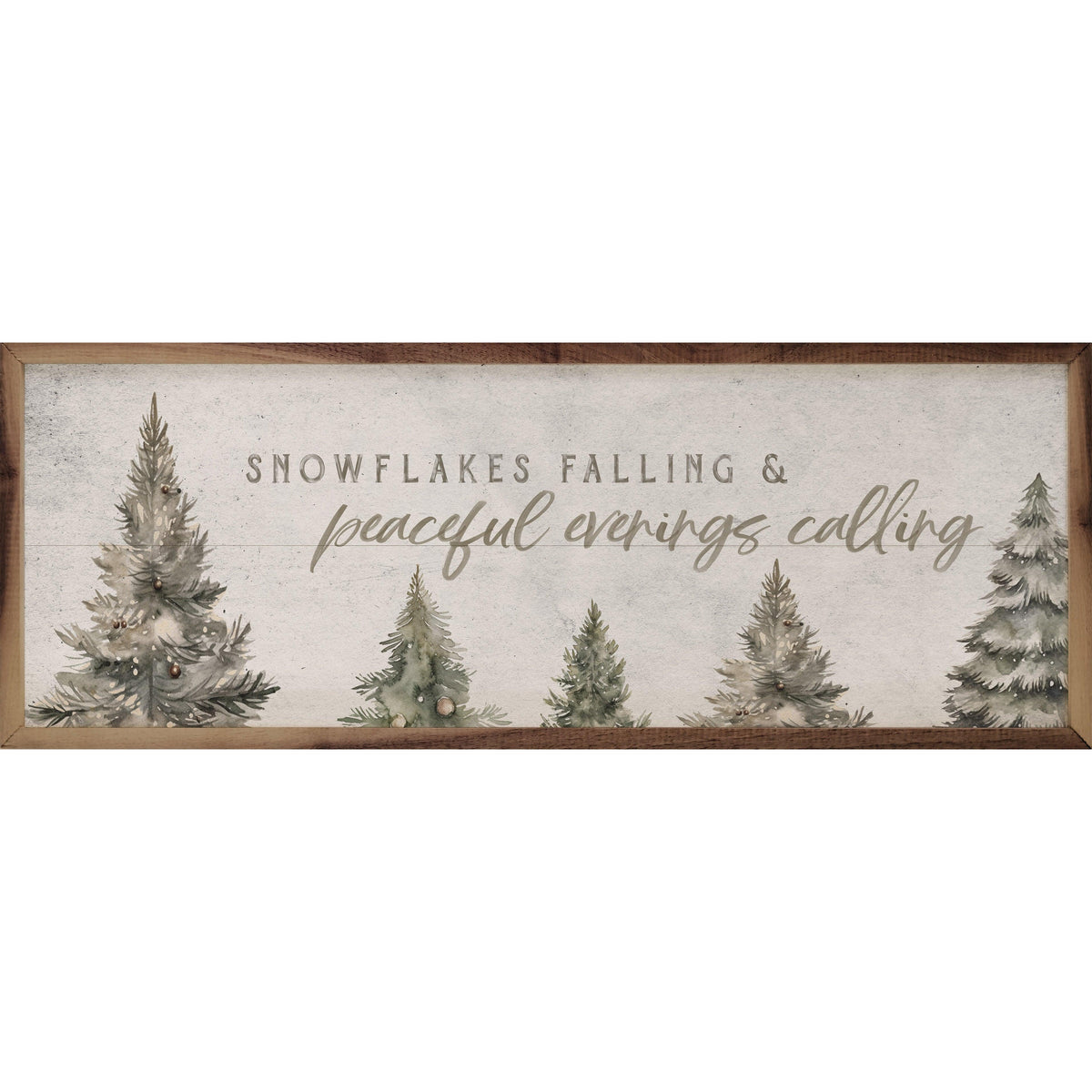 Snowflakes Falling Pines White Printed and Framed Wall Sign